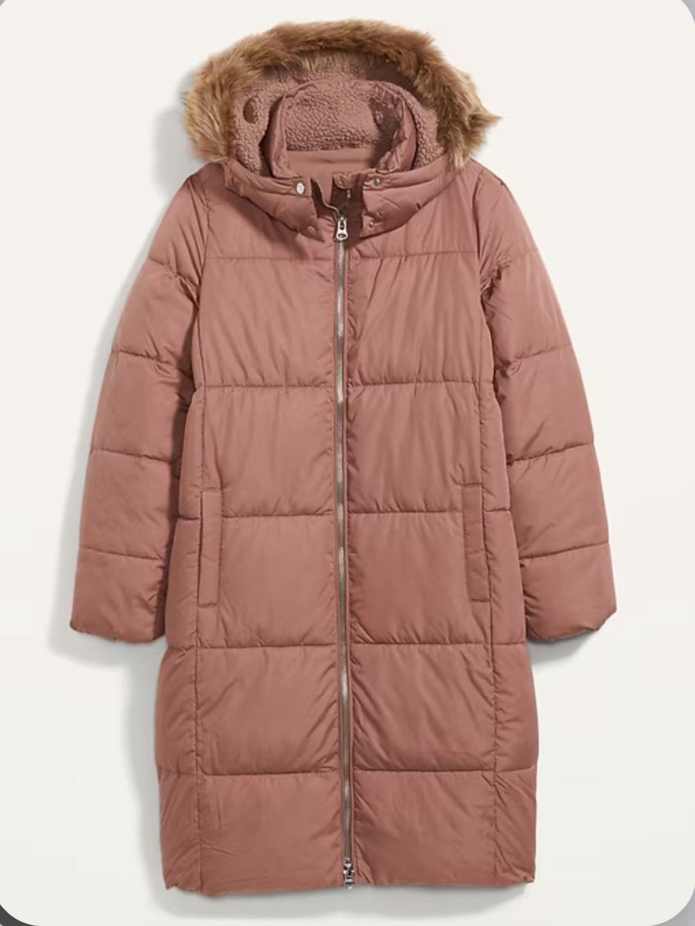 Old Navy Frost-Free Long Hooded Puffer Jacket-Faux Fur-Dusted Chocolate-Women S